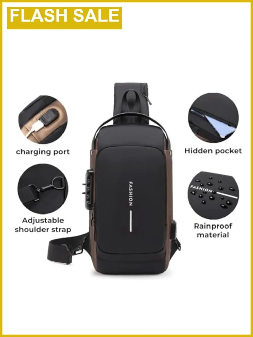 Men's Anti-theft Crossbody Sling Backpack PU Leather Shoulder Chest Bag